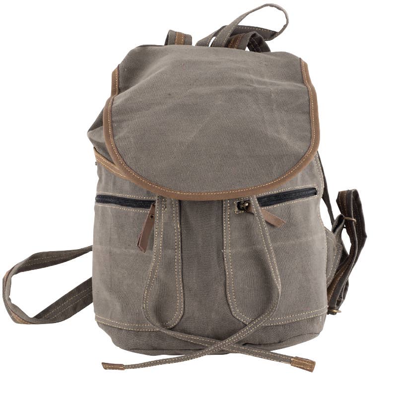Gray Knapsack With Brown Piping