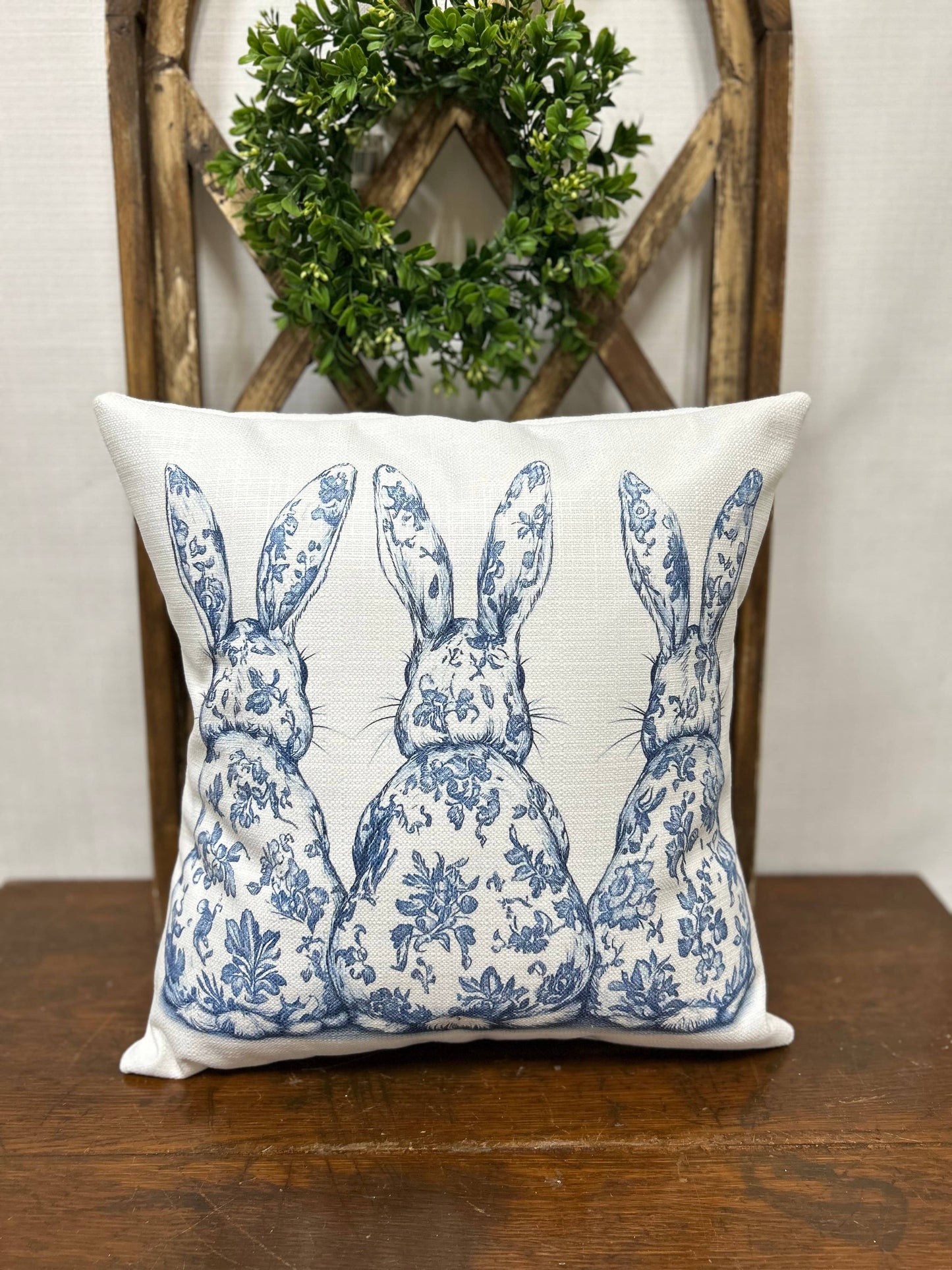 Blue Chinoiserie Triple Bunny Pillow