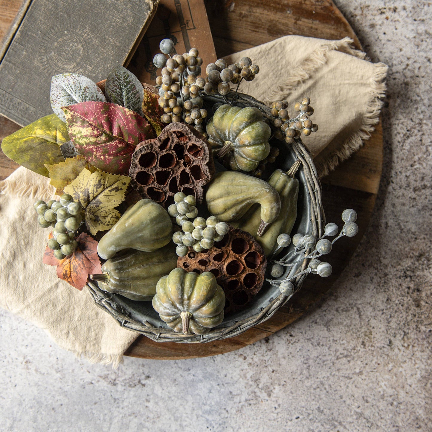 GREEN BERRY, GOURD & LOTUS POD BOWL FILLER