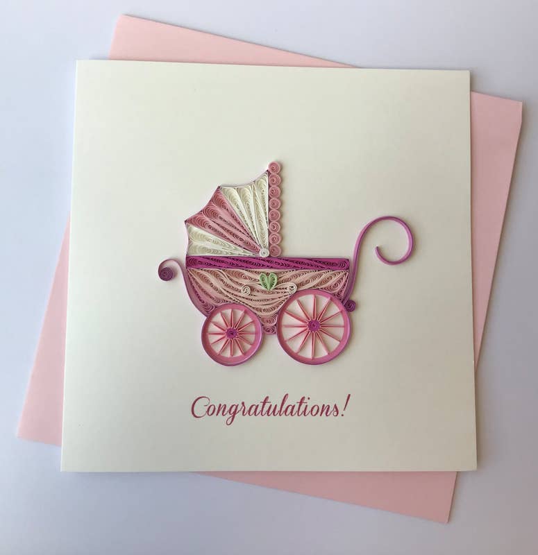Quilling Card Baby Carriage Pink