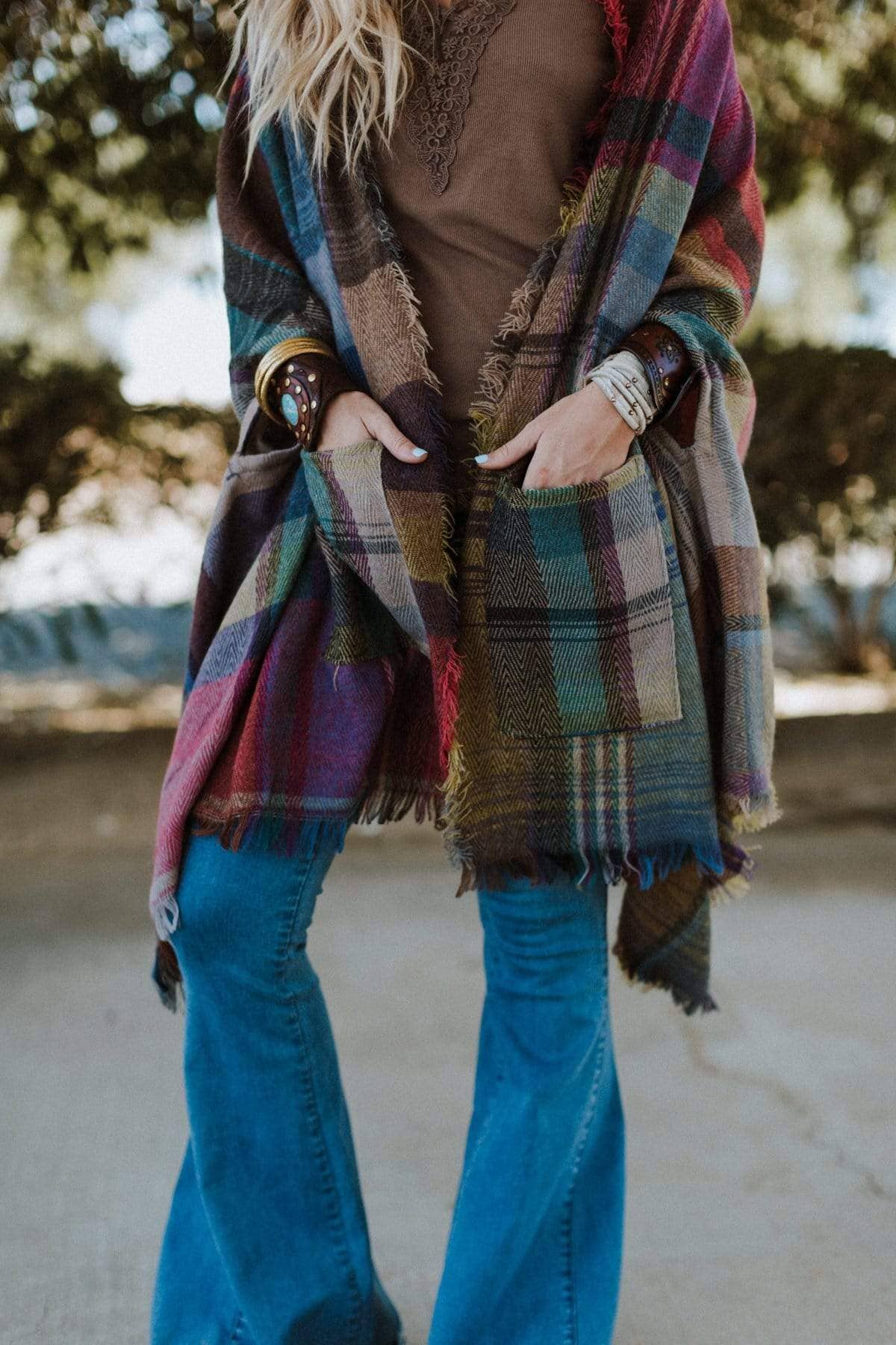 Cozy Plaid Pocket Ruana Wrap