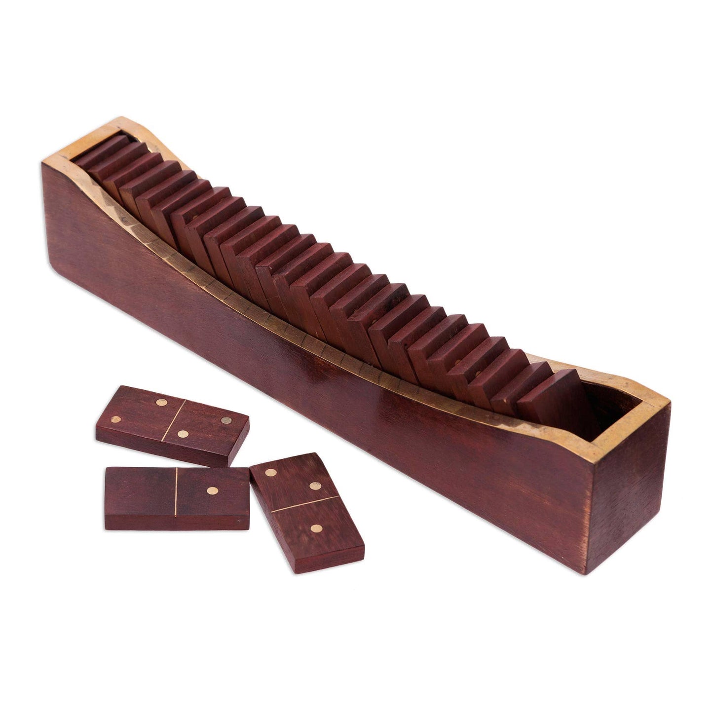 Handmade Classic Entertainment Wood Brass Domino Set