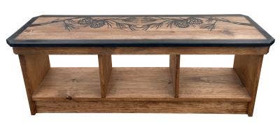 Rustic Pinecone Console Bench with Storage