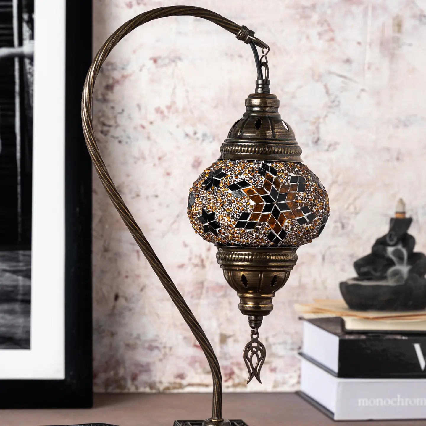 Mosaic Swan Neck Turkish Lamp, Turkish Swan Lamp