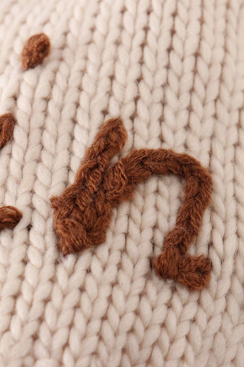 Hand embroidered pom pom beanie hat mama and mini set