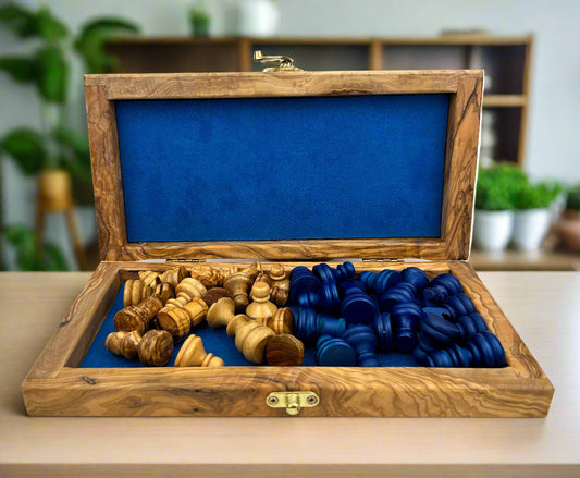 Olive Wood and Resin Folding Chess Set