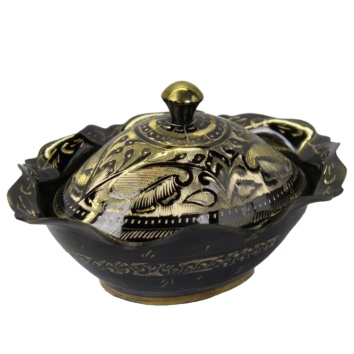 Decorative Black/Gold Brass Pot Oval Bowl with Lid