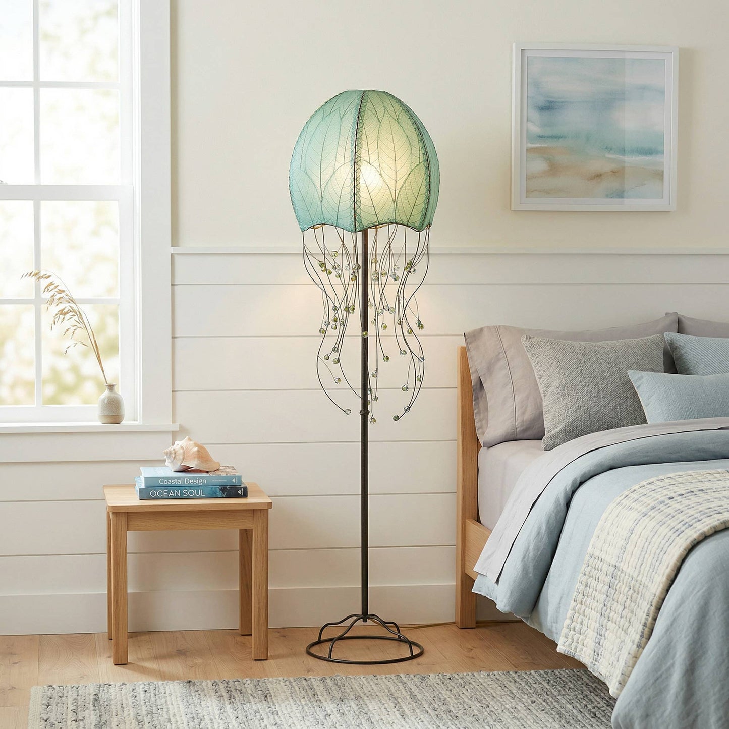 Jellyfish Large Lamp Sea Blue, Shade Made of Cocoa Leaves