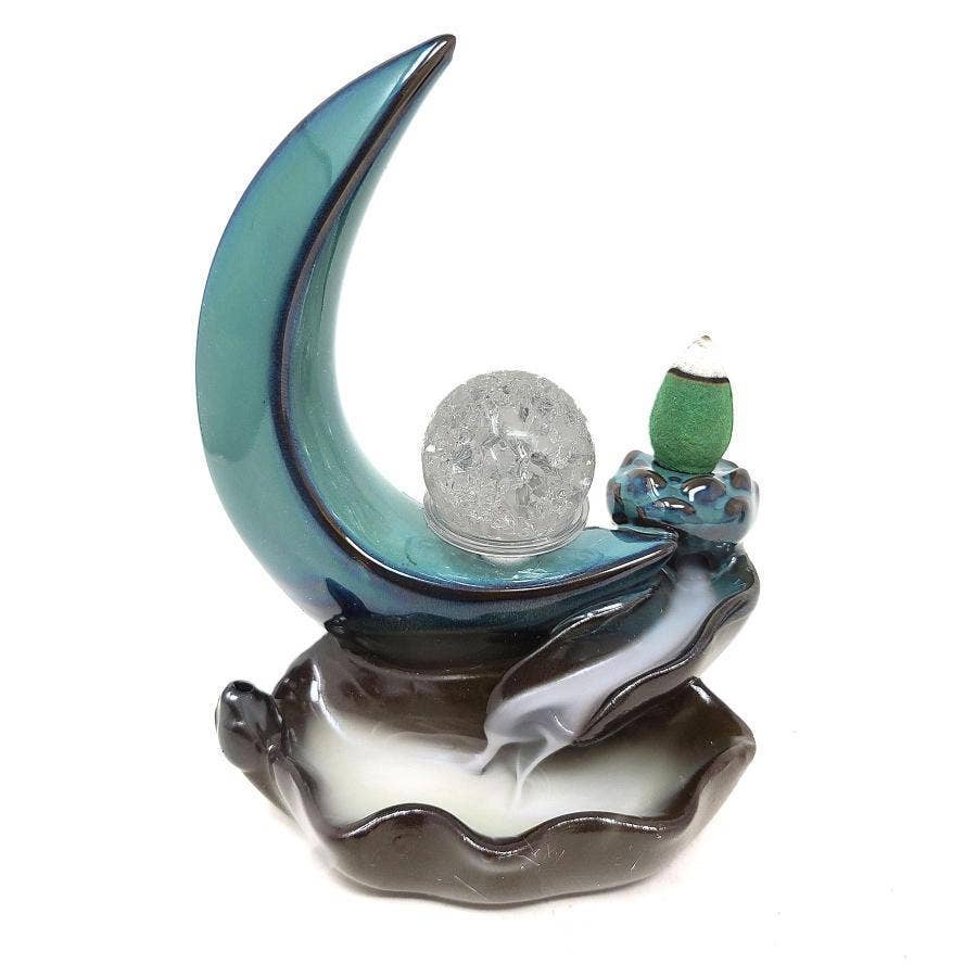 Crescent Moon Crystal ball Waterfall Backflow Incense Burner