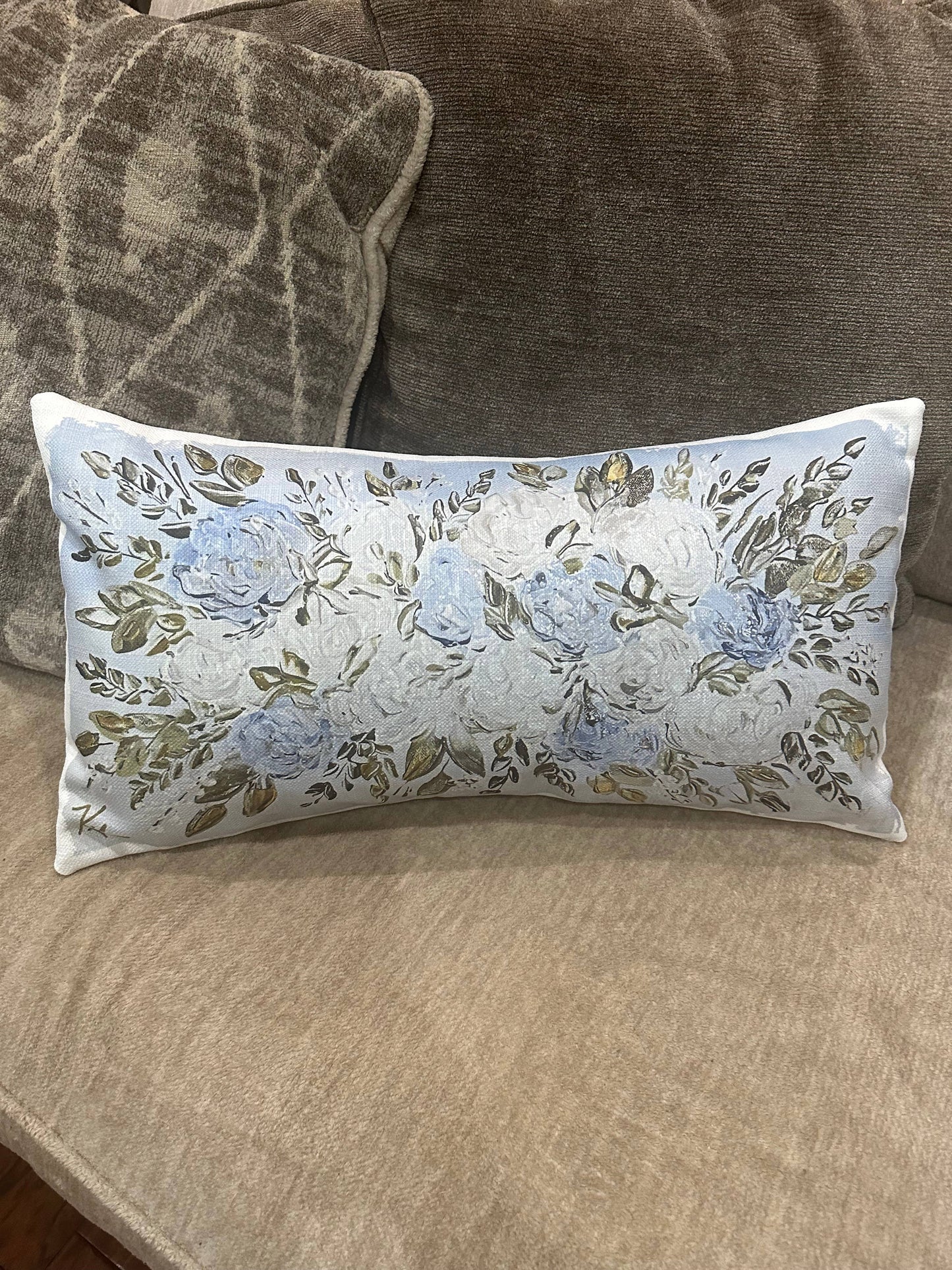 Blue & White Hydrangeas Lumbar Pillow