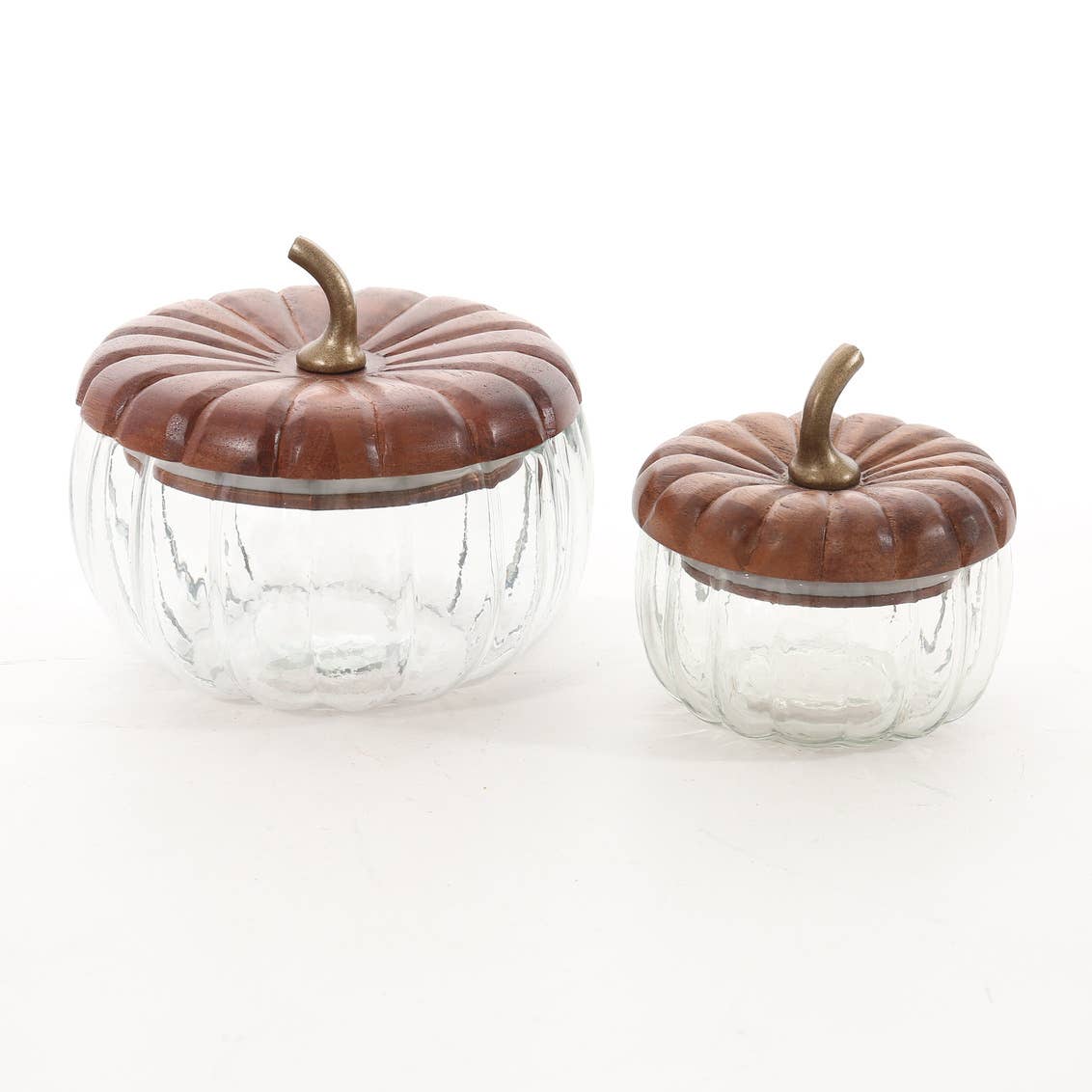 Glass Pumpkin Canister with Acacia Wood Lid