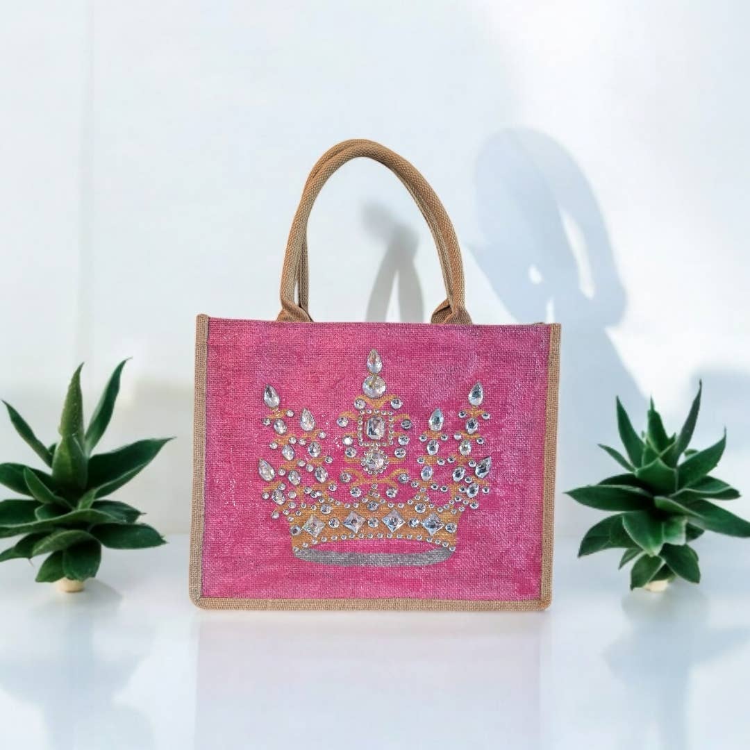 Pink and Gold Crown Tote Bag