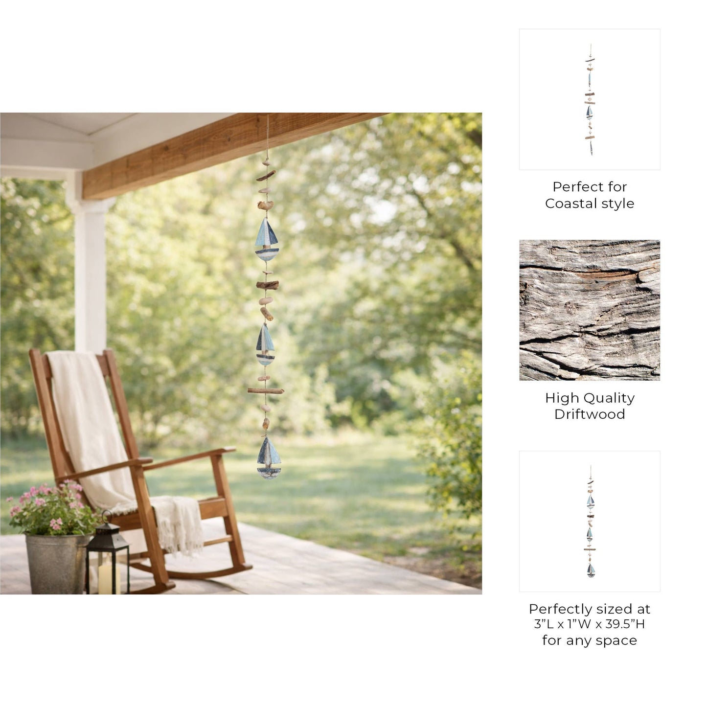 Garland Beads - Blue Wood Hanging Nautical Sailboat
