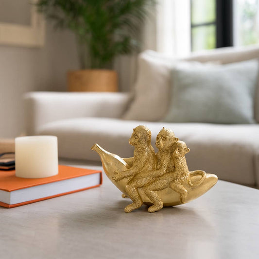 Figurine - Gold Resin Three Monkeys on Banana