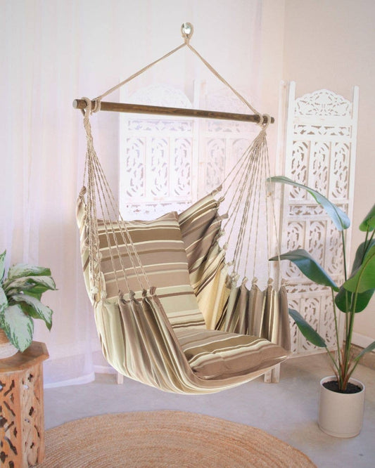 Boho Hammock Chair - Mocha Hanging Chair Swing + Pillow Set