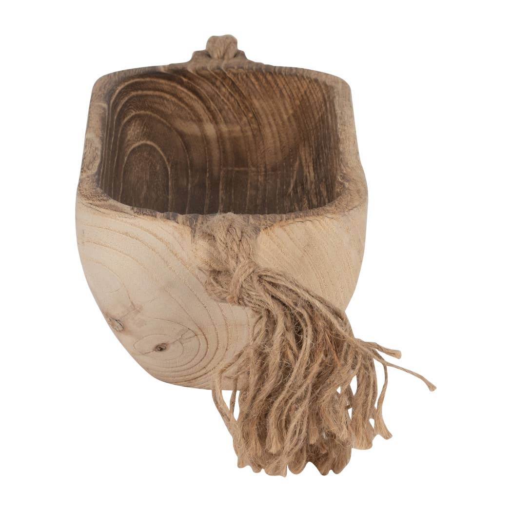 Decorative Tray - Brown Wood Oval with Tassels
