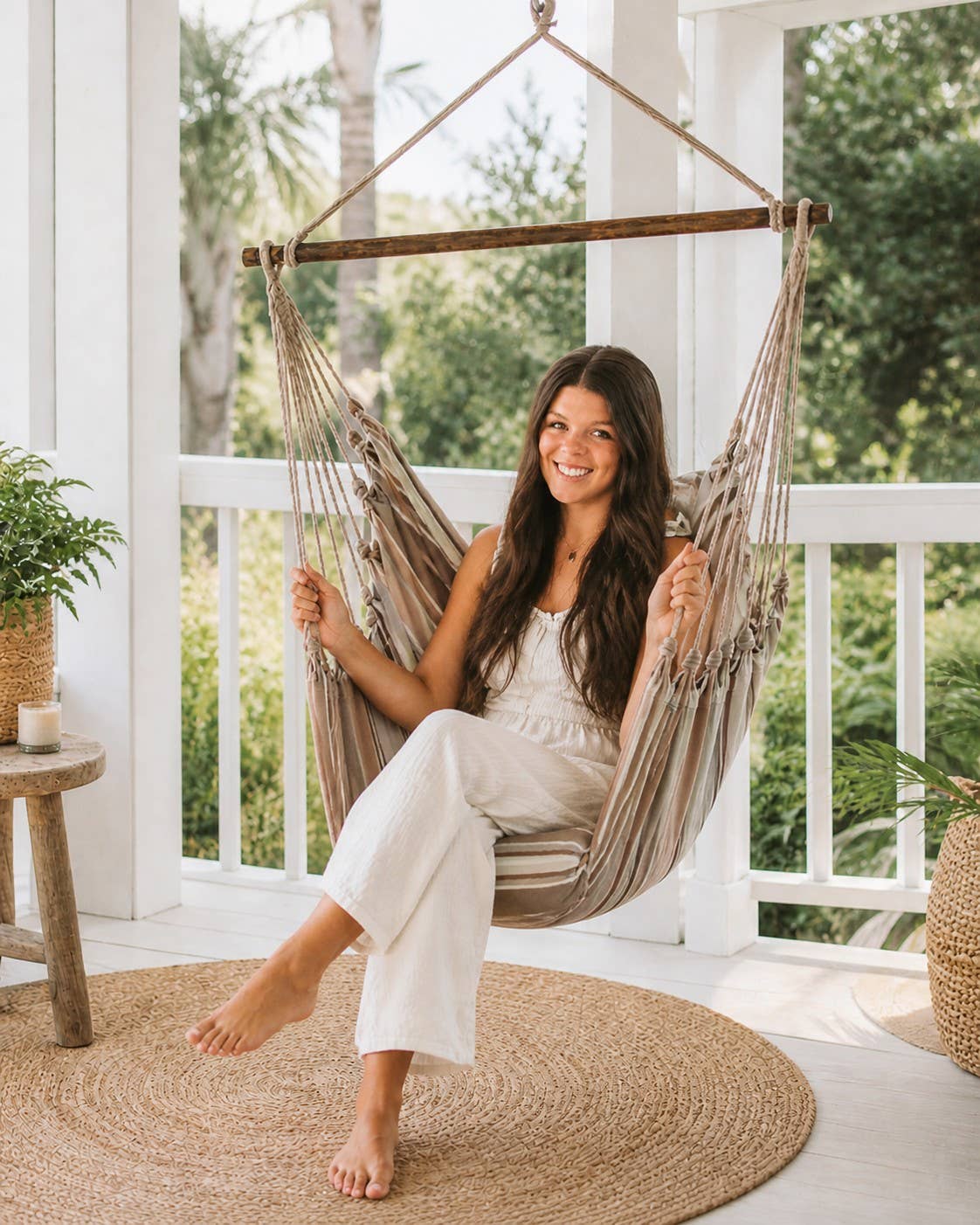 Boho Hammock Chair - Mocha Hanging Chair Swing + Pillow Set