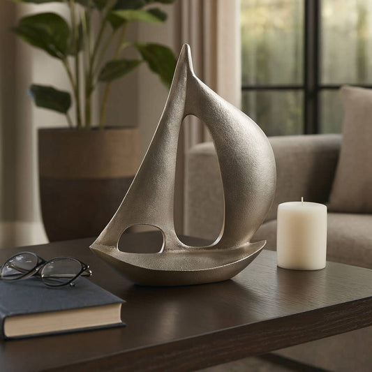 Decorative Sculpture - Silver Metal Modern Sailboat