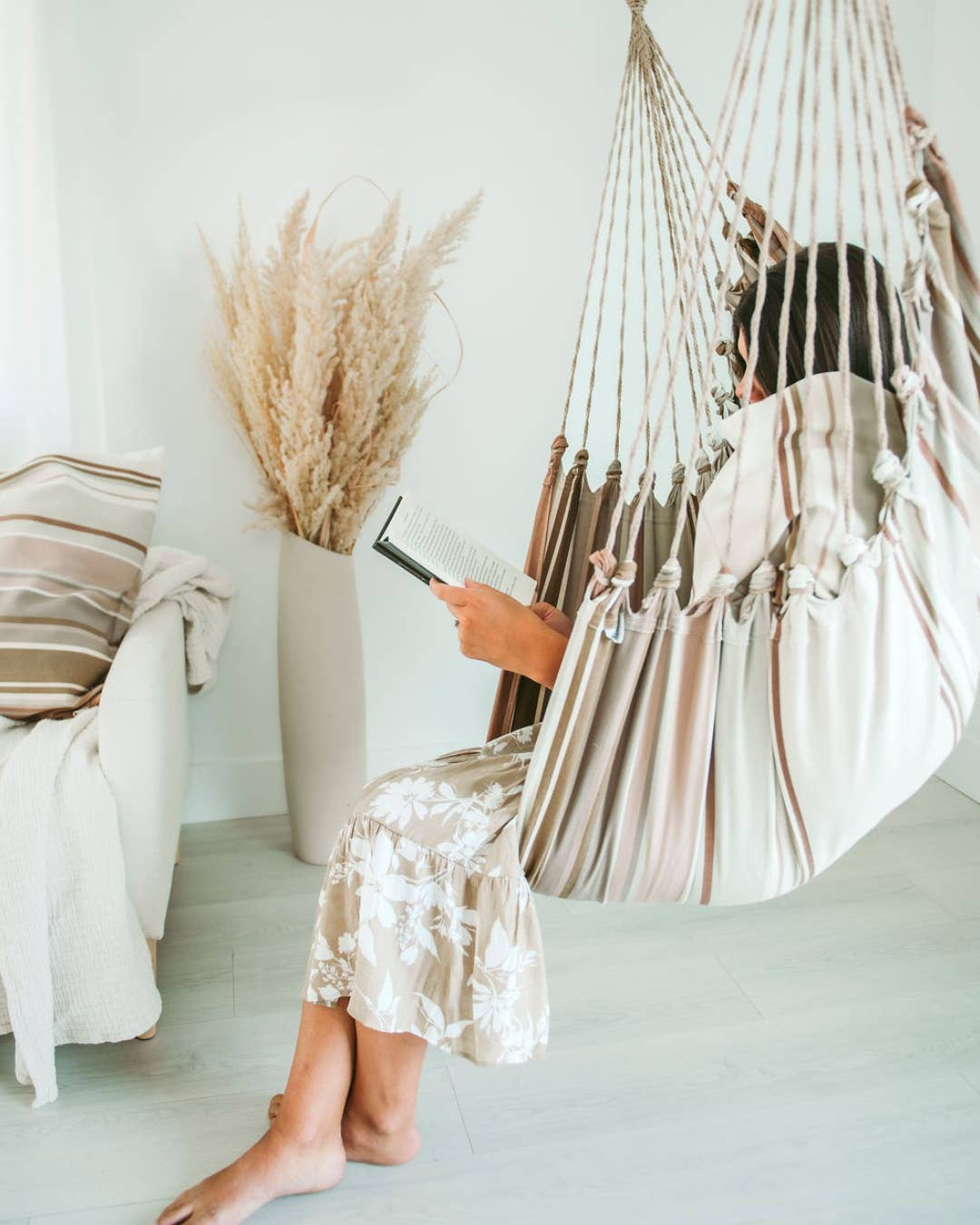 Boho Hammock Chair - Mocha Hanging Chair Swing + Pillow Set