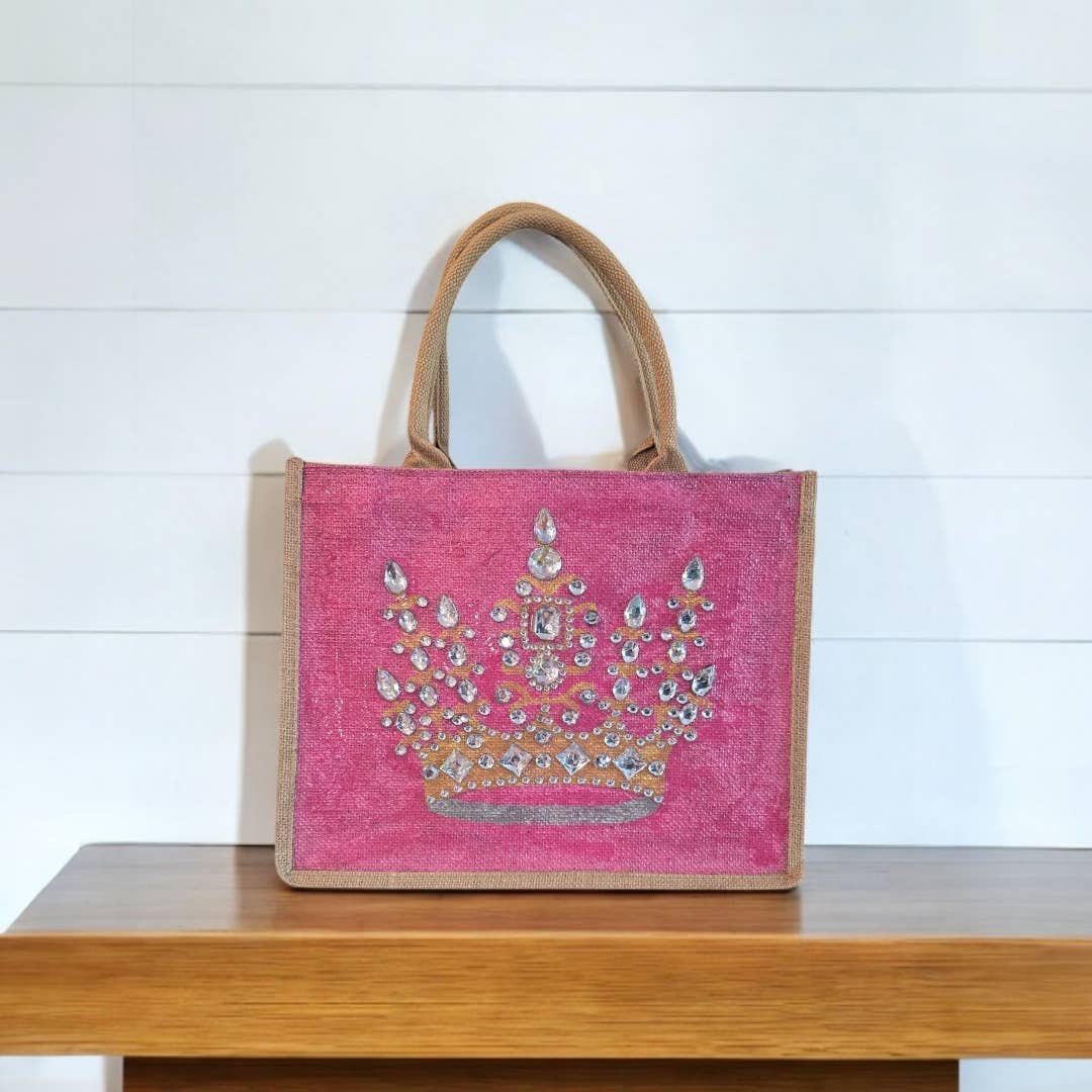 Pink and Gold Crown Tote Bag