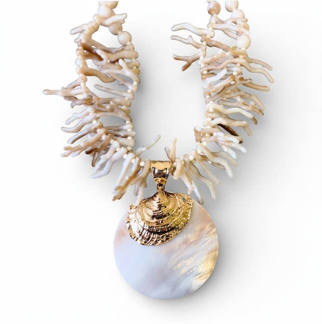 White Coral Branch Shell Necklace