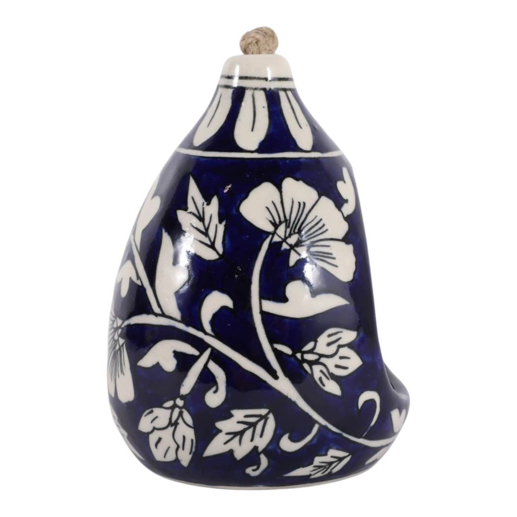 Bird Feeder Blue/White Ceramic Teardrop Shape House