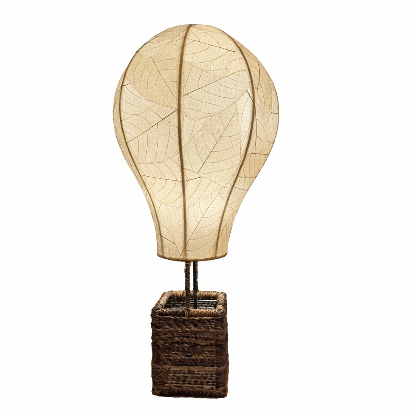 Hot Air Balloon Table Lamp Natural, Shade Made of Leaves
