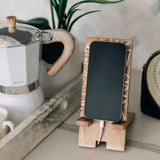 Mango Wood Phone Stand - Mandala