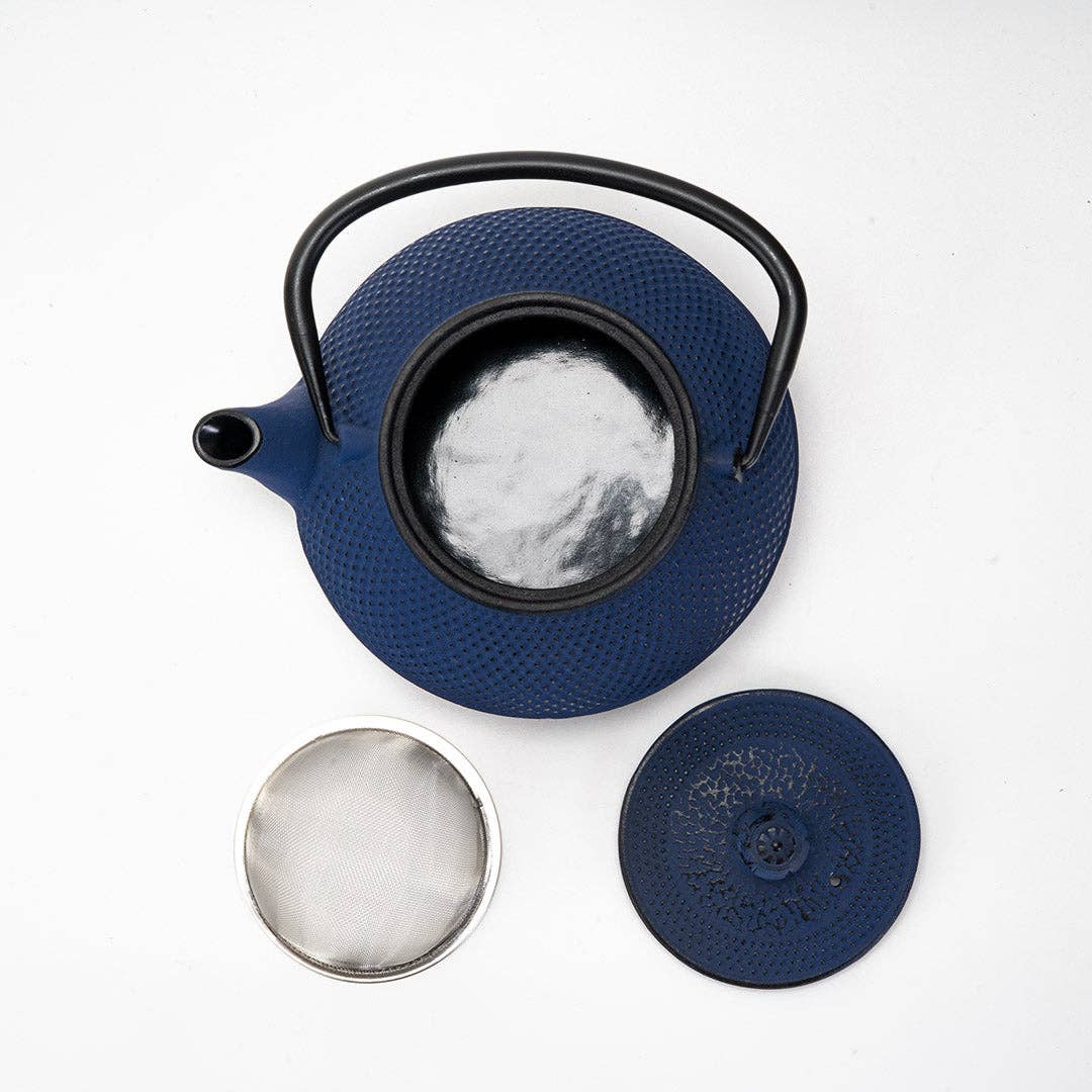 Navy Blue Hobnail Design 27oz Cast Iron Tea Pot