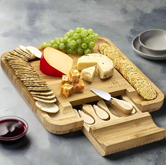 Bamboo Charcuterie Board with Cheese Knives Set