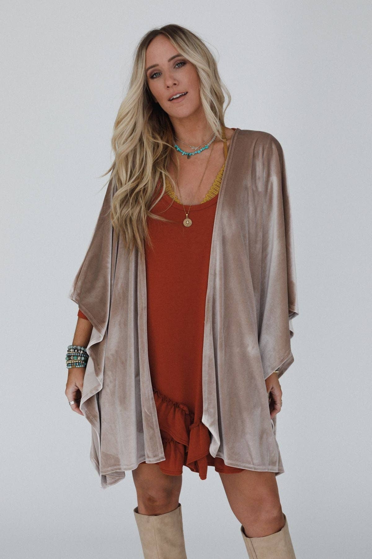 Savoy Velvet Kimono - Taupe