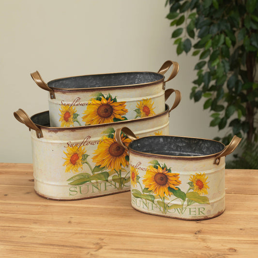 Nesting Metal Sunflower Design Buckets Set