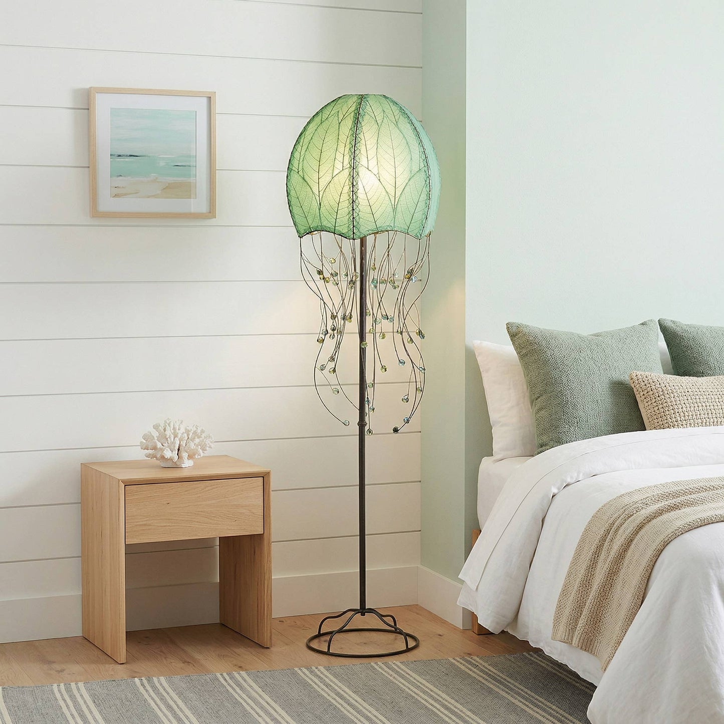 Jellyfish Large Lamp Sea Blue, Shade Made of Cocoa Leaves