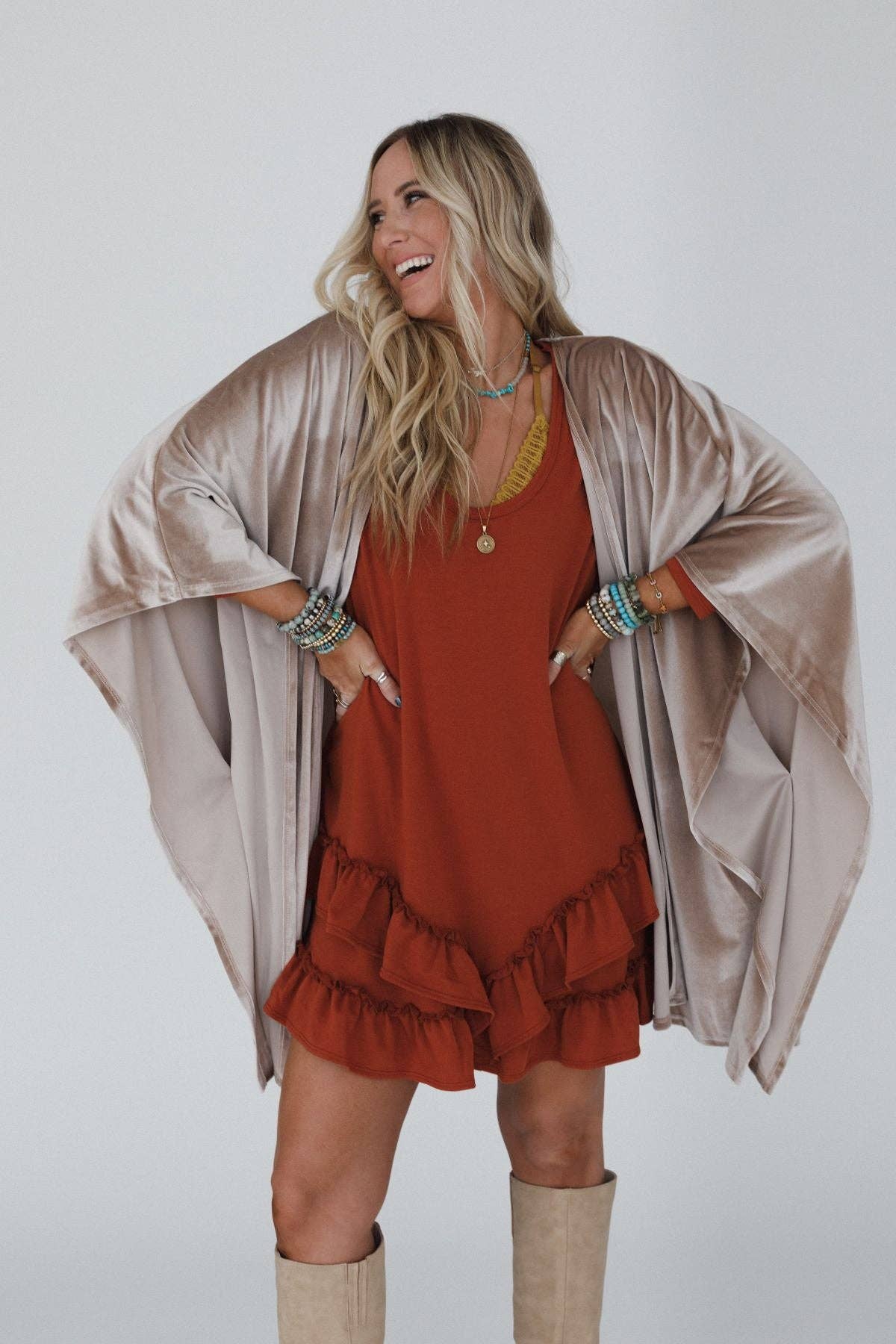 Savoy Velvet Kimono - Taupe