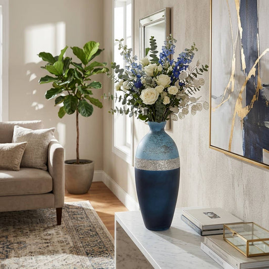 Decorative Vase - Blue Glass Tri-colored Glittered
