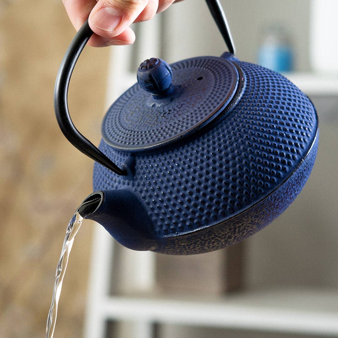 Navy Blue Hobnail Design 27oz Cast Iron Tea Pot