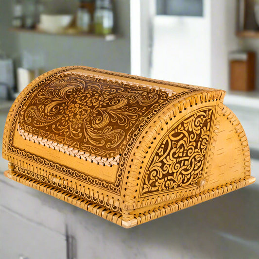Birch Bark Flower Ornamental Bread Box