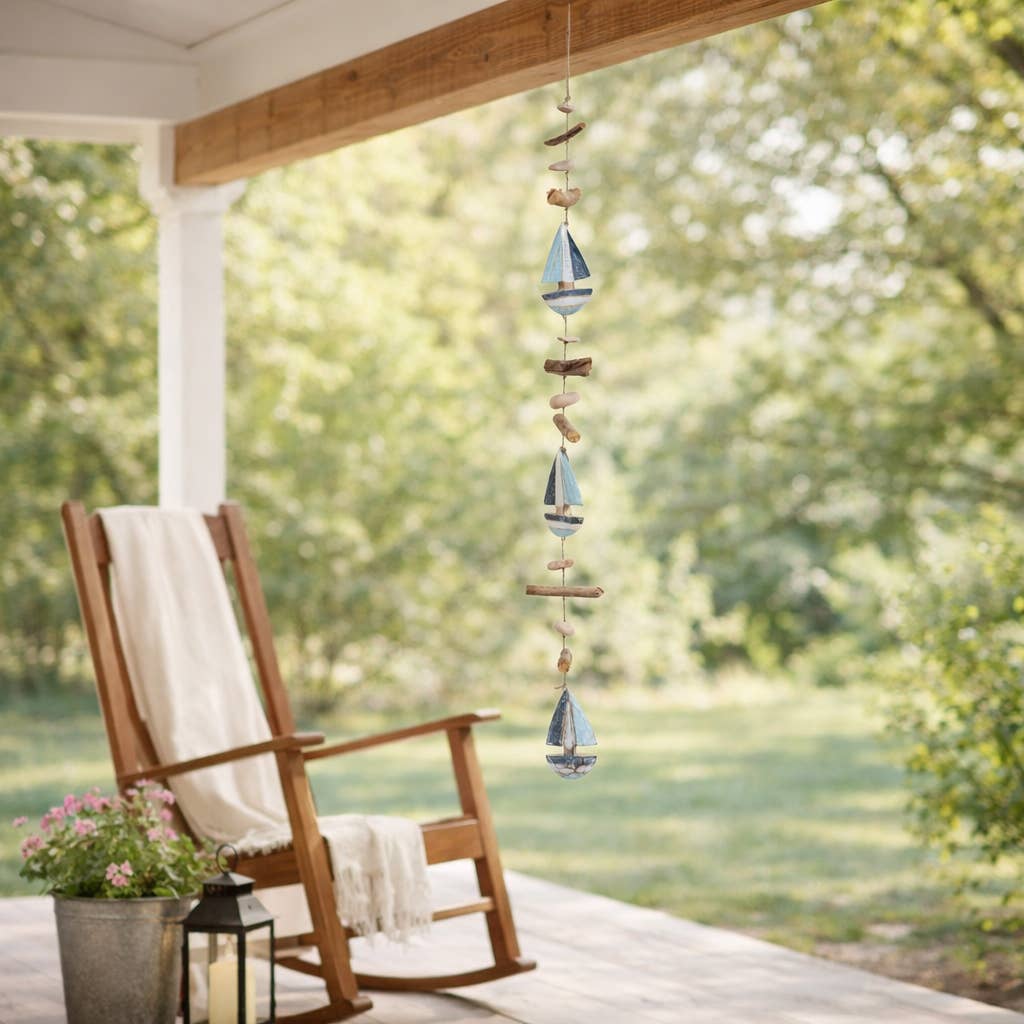Garland Beads - Blue Wood Hanging Nautical Sailboat