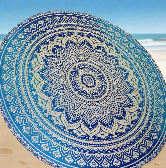 Round Mandala Cotton Handloom Tapestry Blue