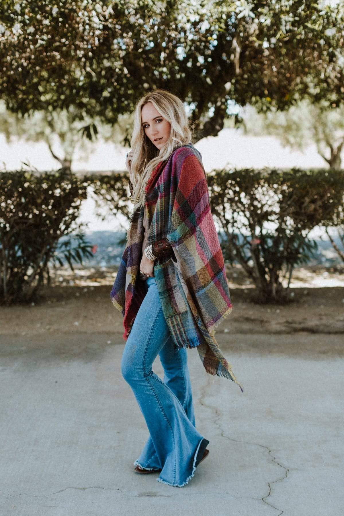 Cozy Plaid Pocket Ruana Wrap