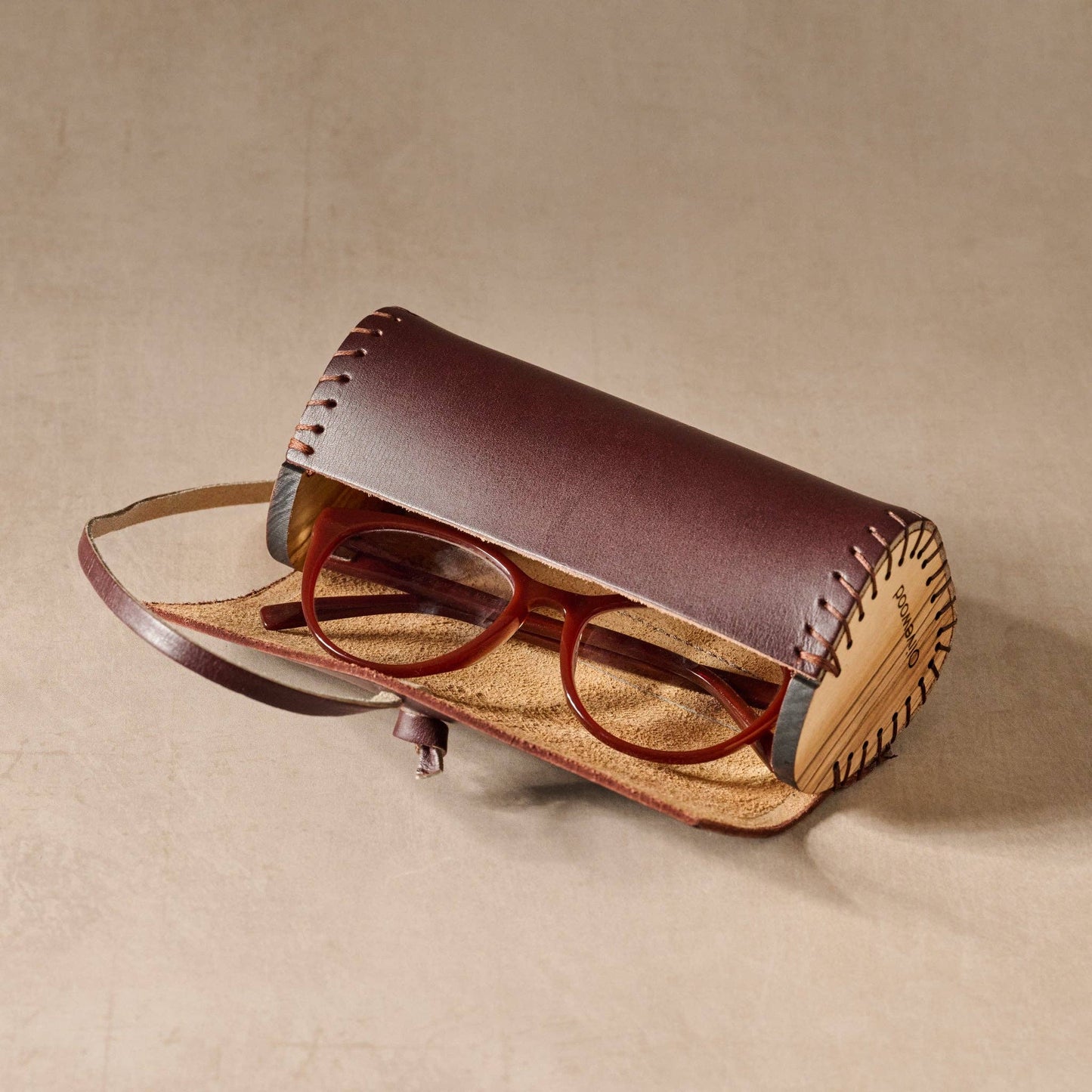 Leather & Olive Wood Eyeglass Case