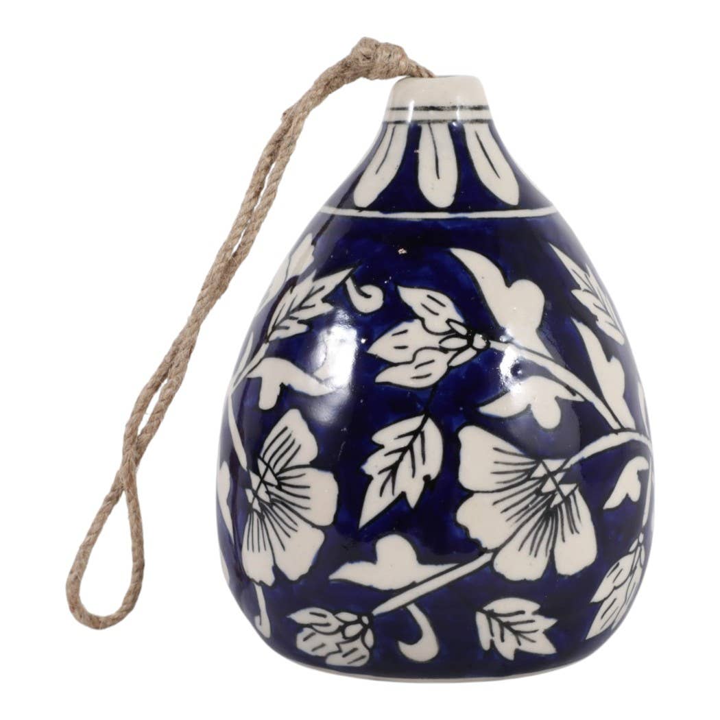 Bird Feeder Blue/White Ceramic Teardrop Shape House