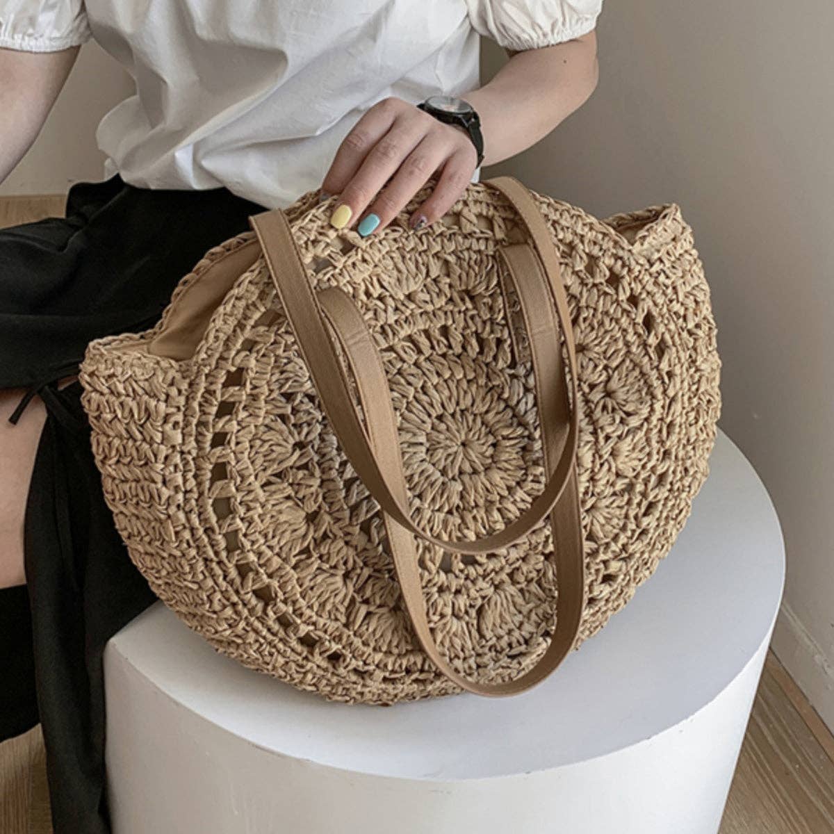 Round Hollow Woven Bag
