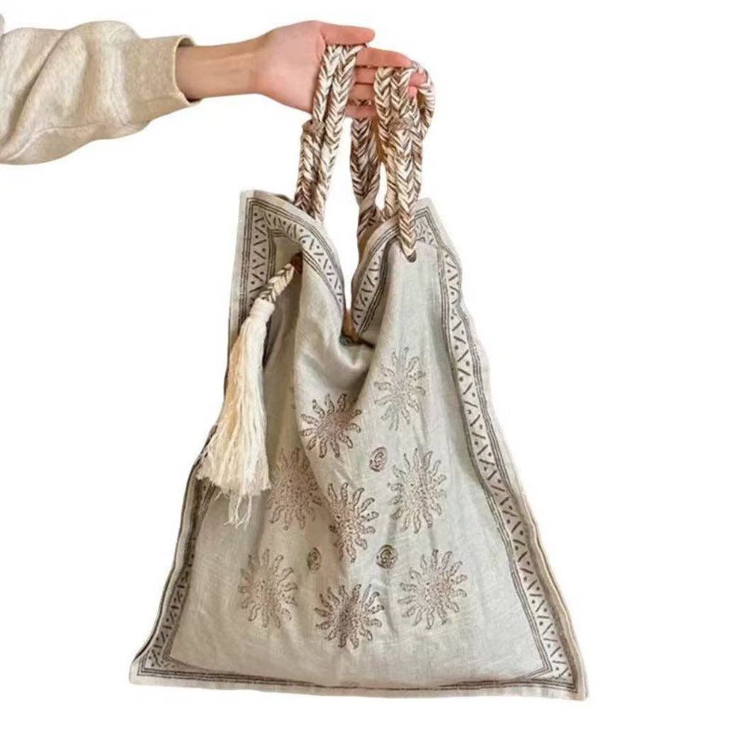 Boho Square Tote Bag With Tassel