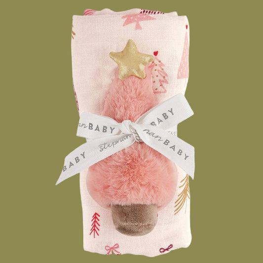 Swaddles and Plush Rattle - Pink Tree