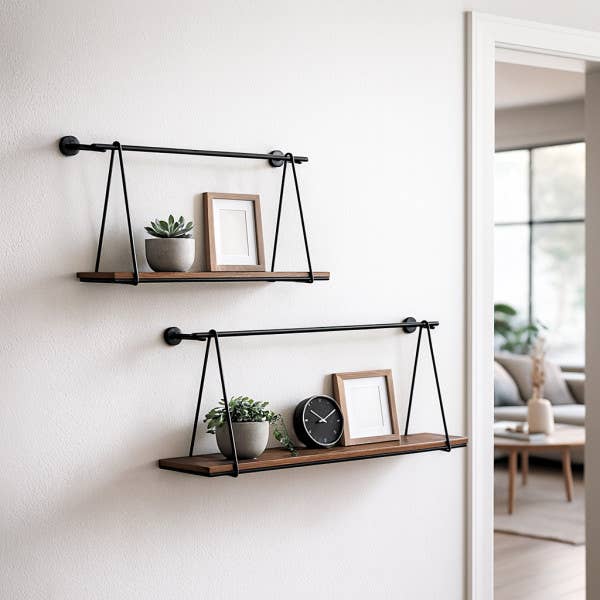 Wall Shelves Set of 2 - Black Wood Swing Like