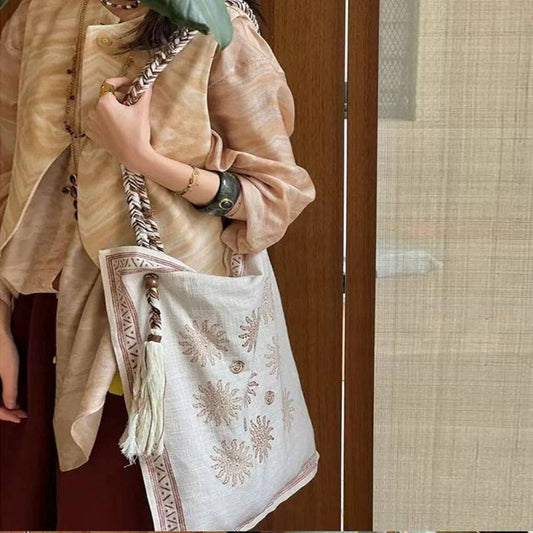 Boho Square Tote Bag With Tassel