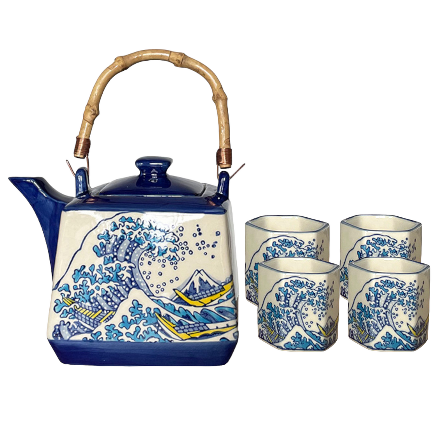 Great Wave Tea Set 20oz Tea Pot with 4 Hexagon Cups