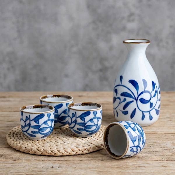 Porcelain Blue & White Black Sake Set