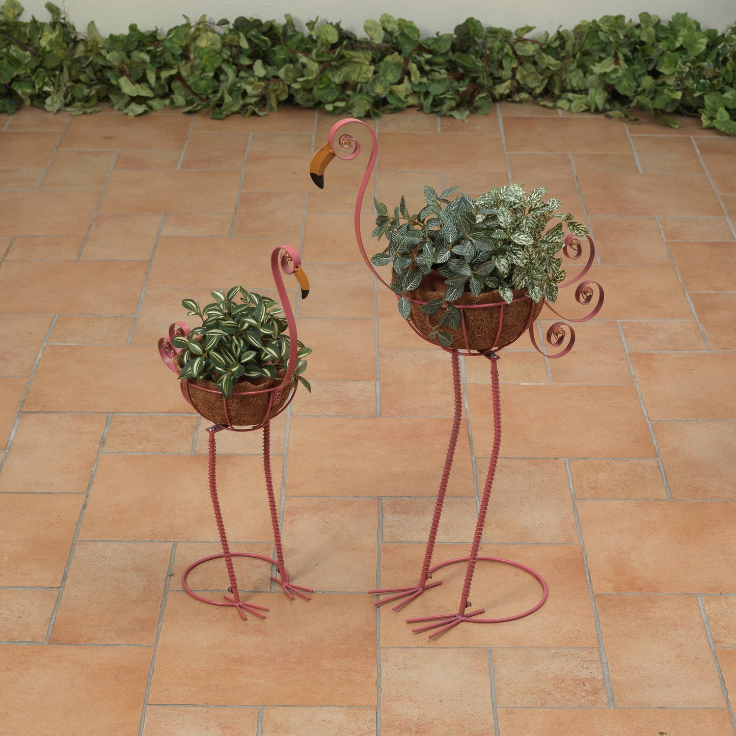 Metal Flamingo with Coco Mat Planter Set